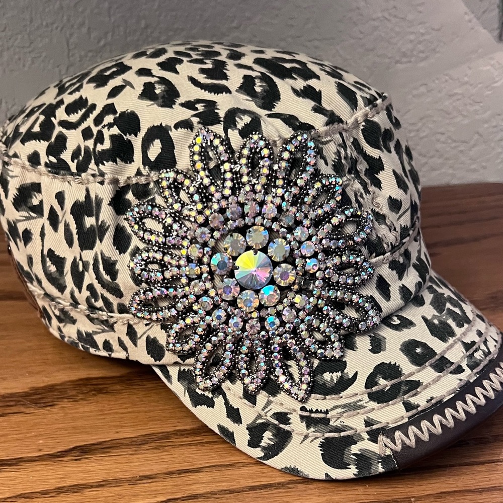 Beautiful animal print jeweled baseball cap
